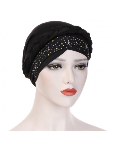 Womens Vintage Tie Point Drill Beanie Cap Casual Milk Silk Soft Solid Bonnet Hat Headpiece